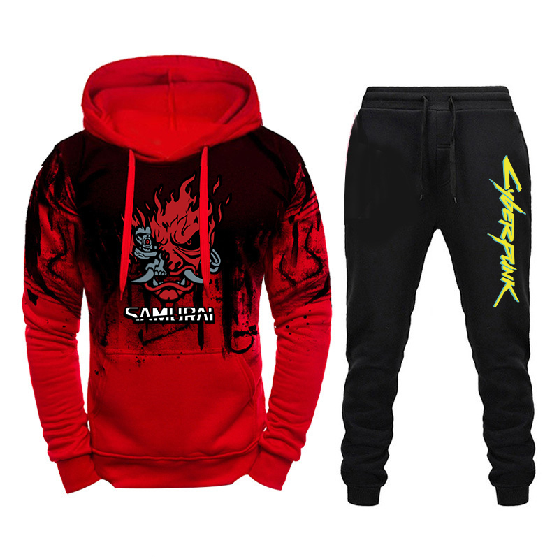 Mens Tracksuits Autumn Winter Casual Sports Outfits Hoodies Sweatpants High Quality Hooded Longsleeve Tracksuit Cyberpunk 2pcs Set 221128