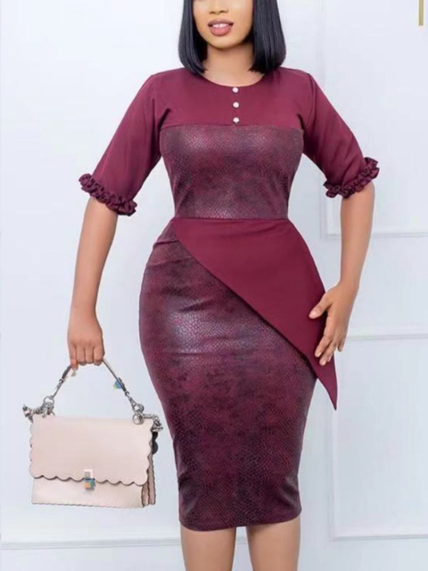 Party Dresses Vintage Women Half Sleeve Bodycon Dress Sexy PU Contrast Buttons Peplum Event Outfits Summer 221128