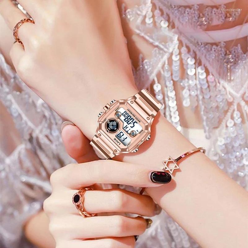 Wristwatches LIGE Luxury Rose Gold Women Digital Watch Waterproof Steel LED Electronic Wrist Luminous Clock Ladies Watches Montre Femme, Steel silver blue
Wristwatches LIGE Luxury Rose Gold Women Digital Watch Waterproof Steel LED Electronic Wrist Luminous Clock Ladies Watches Montre Femme, Steel silver blue