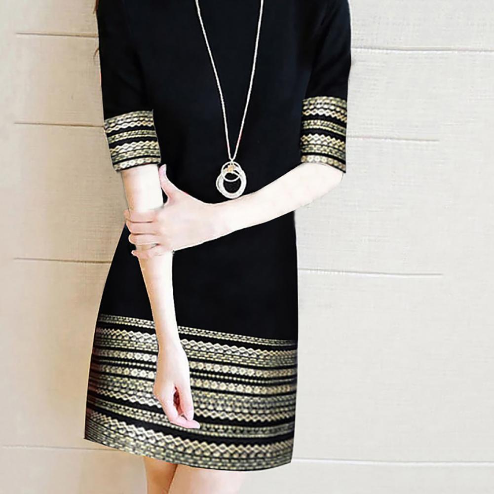 Casual Dresses Black Comfortable O Neck Woman Dress Polyester Fiber Woman Dress Round Neck for Summer 221126