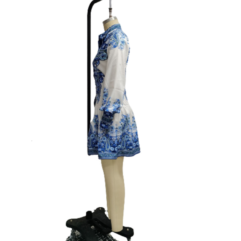 Casual Dresses Summer Women Casual Beach Wear Elegant Turndown Collar Blue Dress Paisley Print Buttoned Long Sleeve Mini Shirt Dress 221126