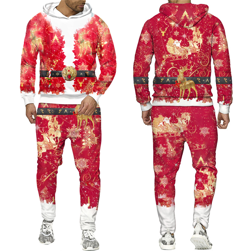 Men's Tracksuits Year's Clothes Men/Women Funny Santa Claus 3D Printed Tracksuit Set Fashion Couple Outfits Christmas Party Hoodie/Pants/Sui