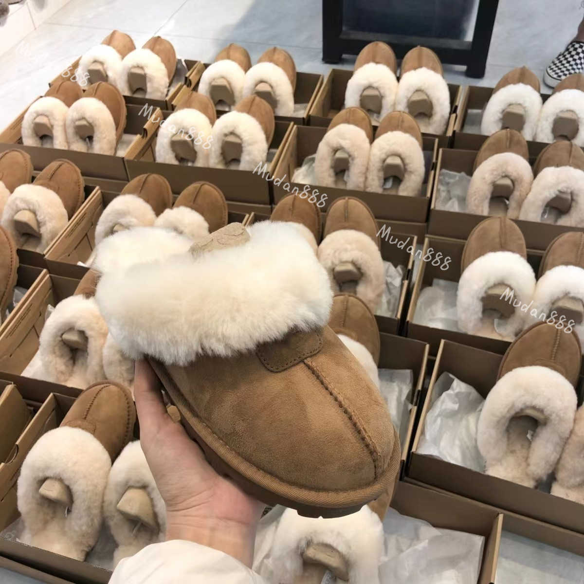 Designer Boots Scuff Sis Fur Slippers Outdoor Slides Chestnut Scuffs Genuine Sheepskin Sneakers Australia Winter Warm Flip Flops For Women Shoes, 02. grey