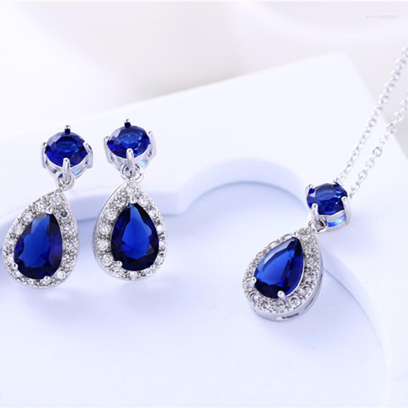 Necklace Earrings Set Classic Womens Wedding Bridal Silver Color Blue Crystal Water Drop Pendant, Picture shown
Necklace Earrings Set Classic Womens Wedding Bridal Silver Color Blue Crystal Water Drop Pendant, Picture shown