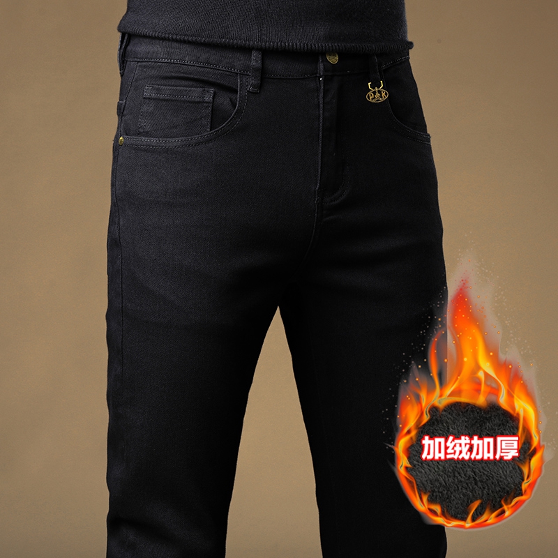 New JEANS Pants pant Men's trousers Stretch FLEECE thickening winter DDicon Embroidered close-fitting jeans cotton slacks washed straight busines