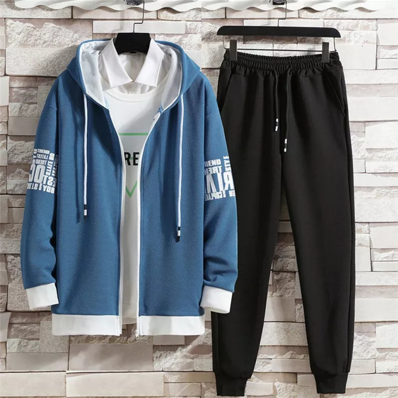 Mens Tracksuits 2 Pieces Sets Printed Tracksuit Men Hooded SweatshirtJoggers Pants Zipper Hoodie Sportwear Suit Casual Men Clothes Streetwear 220906