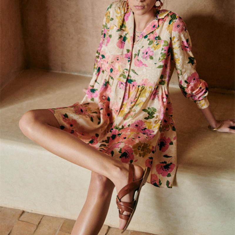 Casual Dresses Original Brand Women Turn-down Collar Robe Long Sleeve Floral Printed Loose Buttons Ladies Mini Dress Spring Summer
Casual Dresses Original Brand Women Turn-down Collar Robe Long Sleeve Floral Printed Loose Buttons Ladies Mini Dress Spring Summer