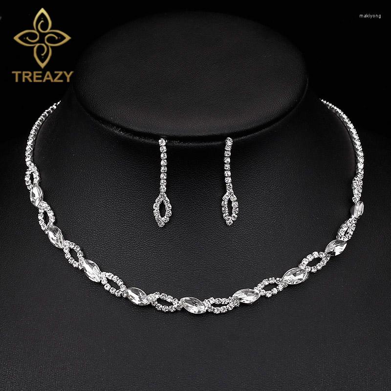 Necklace Earrings Set TREAZY Simple Crystal Bridal Silver Color Rhinestone Leaves Design Femme Wedding, Picture shown 
Necklace Earrings Set TREAZY Simple Crystal Bridal Silver Color Rhinestone Leaves Design Femme Wedding, Picture shown