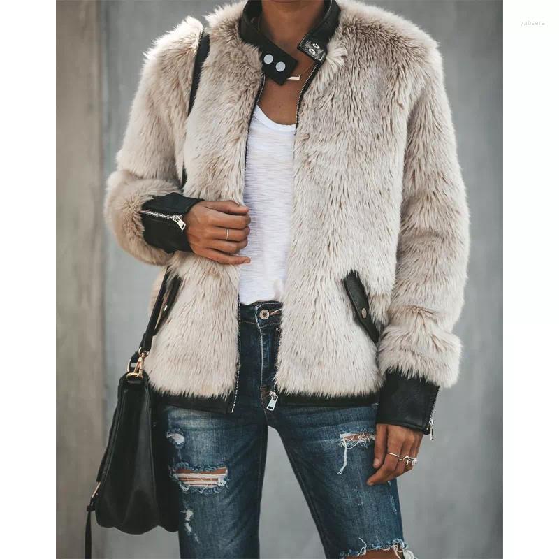 Women's Fur Warm Fleece Leather Patchwork Pocket Long Sleeve Slim Jacket Zip Up Outwear Coats, Picture shown 
Women's Fur Warm Fleece Leather Patchwork Pocket Long Sleeve Slim Jacket Zip Up Outwear Coats, Picture shown