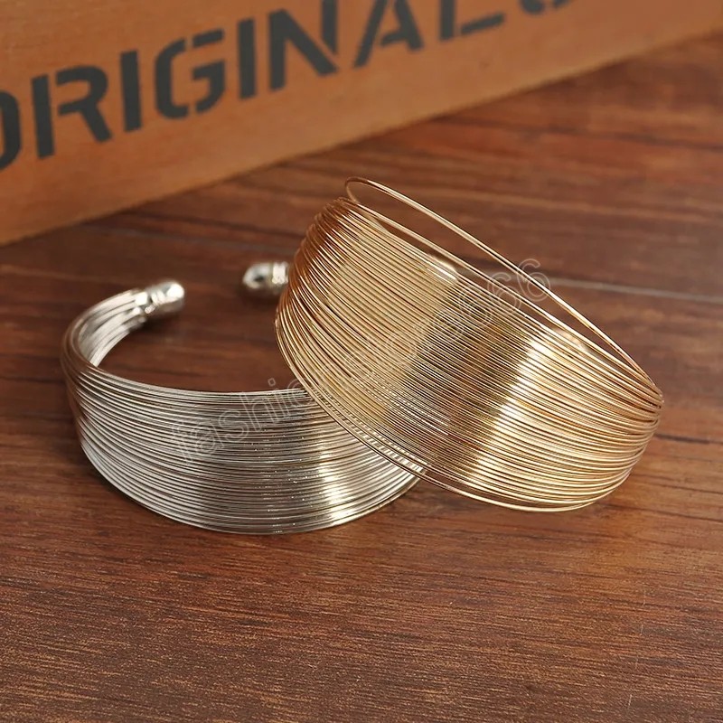 Simple Wire Mesh Open Wide Cuff Bracelet Ins Multilayer Metal Fashion Net Bracelet Women's Jewelry Charm Bracelets