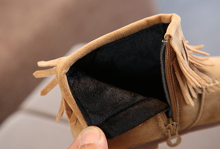 Boots Fringes Girls Ankle Princess Sweet Red Pink Black Flock Fabric Warm Rubber For Toddler Kids Cottonpadded Tassels 221125