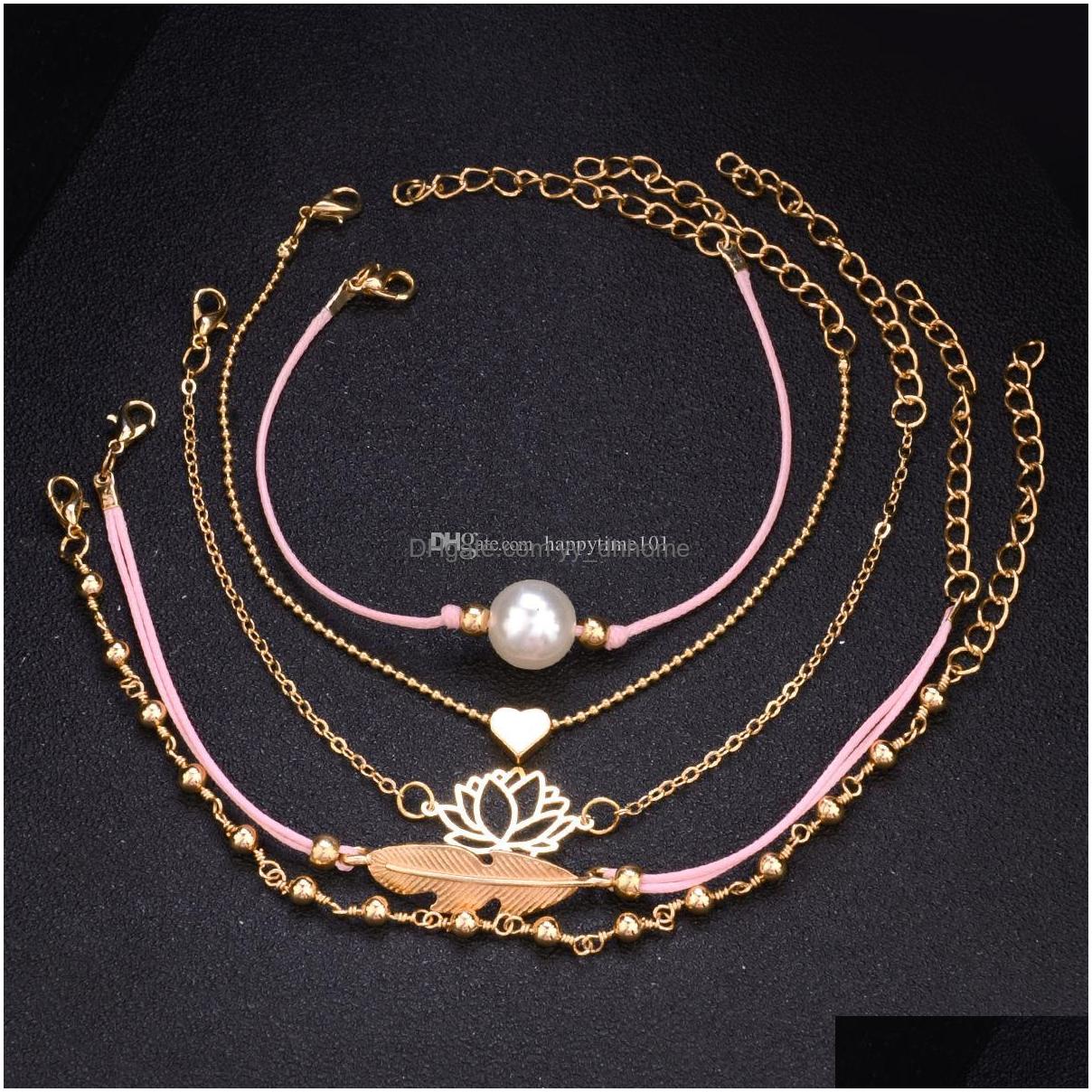 Charm Bracelets 4 Pcs/ Set Bohemian Leaves Heart Love Lotus Pearl Chain Woven Mtilayer Bracelet Women Fashion Gold Jewelry Gift Drop Dhca5
Charm Bracelets 4 Pcs/ Set Bohemian Leaves Heart Love Lotus Pearl Chain Woven Mtilayer Bracelet Women Fashion Gold Jewelry Gift Drop Dhca5