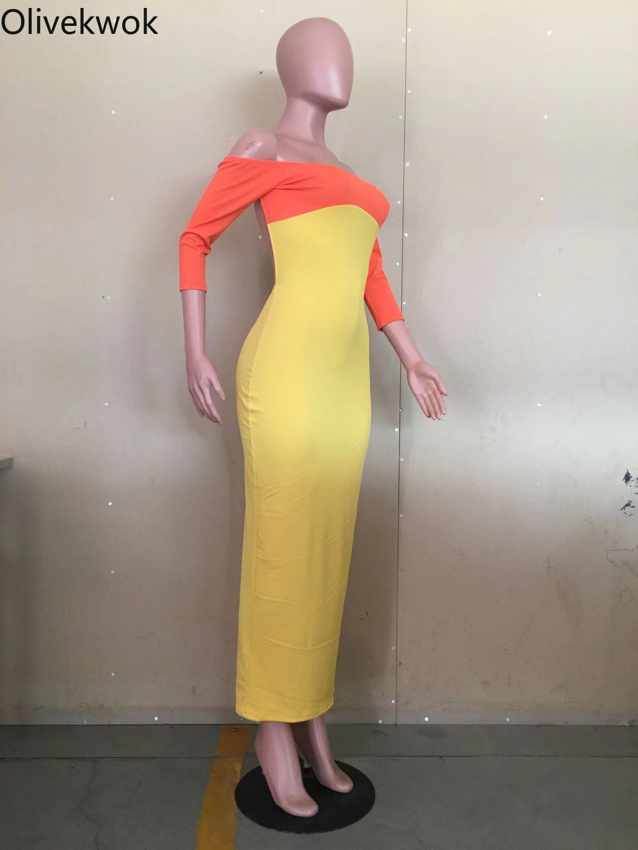 Casual Dresses Olivekwok Ribbed Contrast Color Women Dress Patchwork Fashion Solid Maxi Dresses for Female Sexy Backless Slash Neck Night Club 221126
