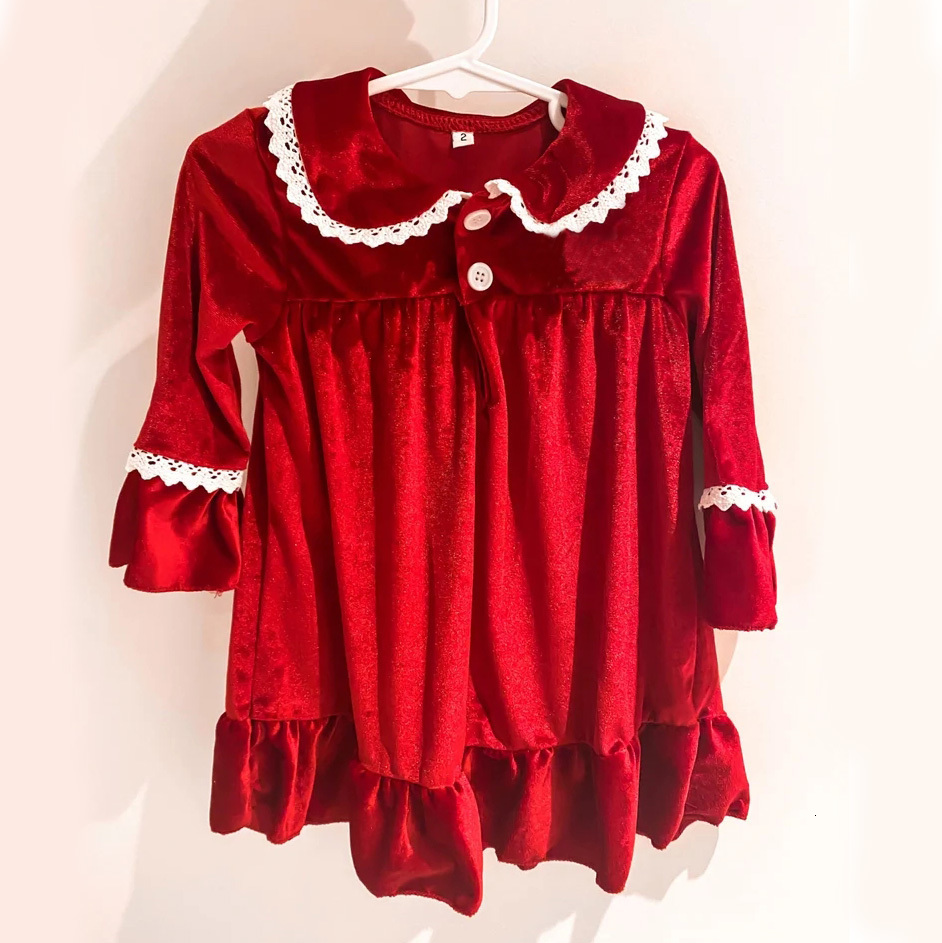 Pajamas Night Dress for kids Girl Christmas Nightdress Velvet Lace Red Green Nightgown Kids Children Nightie Homewear Pyjama 221125