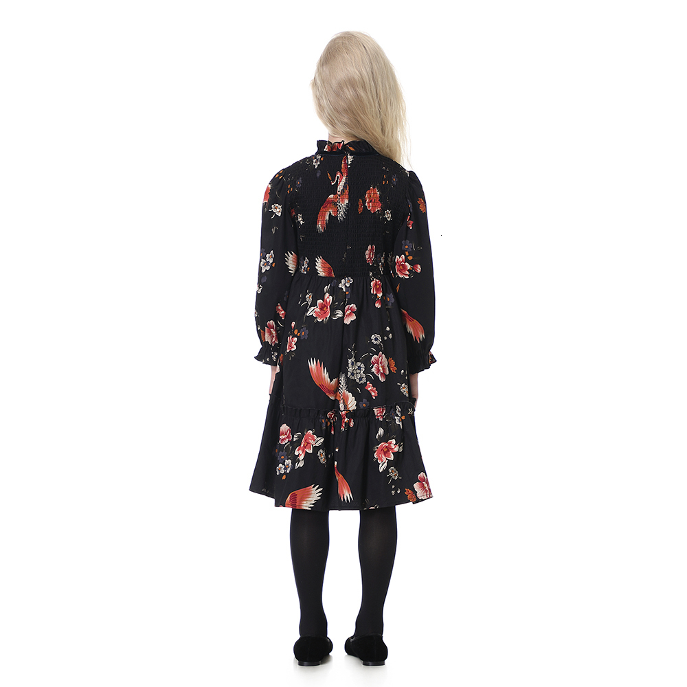 Family Matching Outfits Fall Teen Girls Cotton Midi Dress Baby Bird Pattern Clothes Girl Smocked Style Loose Romper #7203 221125