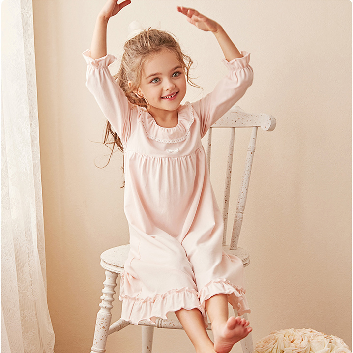 Pajamas Children Girl Lolita Dress Princess Sleepshirts Vintage Kid Ruffles Nightgowns.Courtly Style Toddler Nightdress Lounge Sleepwear 221125