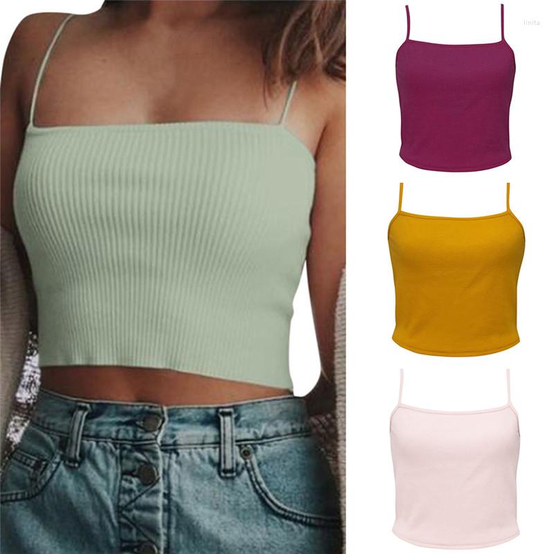 

Women' Tanks 2022 Basic Tops Women Ladies Streetwear Casual Pullover Camisoles Sling Rib Knit Stretch Crop Top Slim Fit Strapless Cami, Pink
