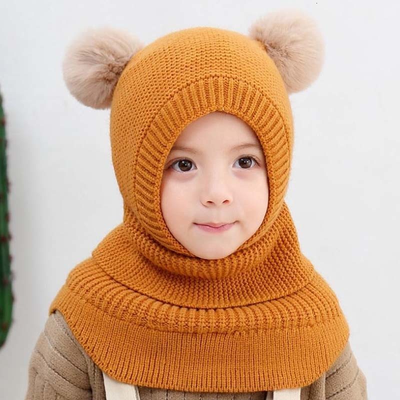 BeanieSkull Caps Doit 2 to 6 Y Winter Hat Beanies Boys Beanie two hairball Child Knit Fur Hats Protect face neck Kids Girls Earflap Caps 221128