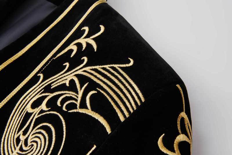Men's Suits Blazers Baroque Gold Floral Embroidery Blazer Jacket Shawl Lapel Veet Cardigan Wedding Party Prom Costume Homme 221124 Free ship