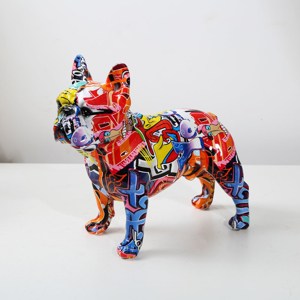 Creativity Modern Art Colorful French Bulldog Statue Wholesale Graffiti Office Ornaments Printing Resin Dog Home Decor Crafts 221126