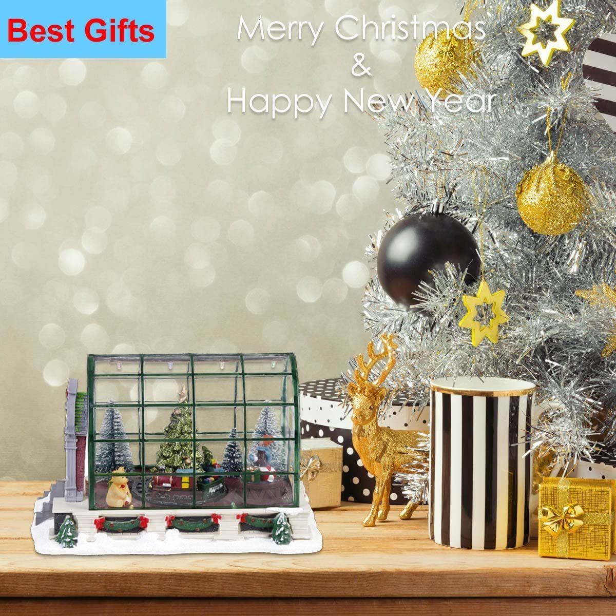 Christmas Decorations Animated Lighted Village Greenhouse Collectible House Ballroom Disply Xmas Home Accent Fireplace Decoration Musical 221125