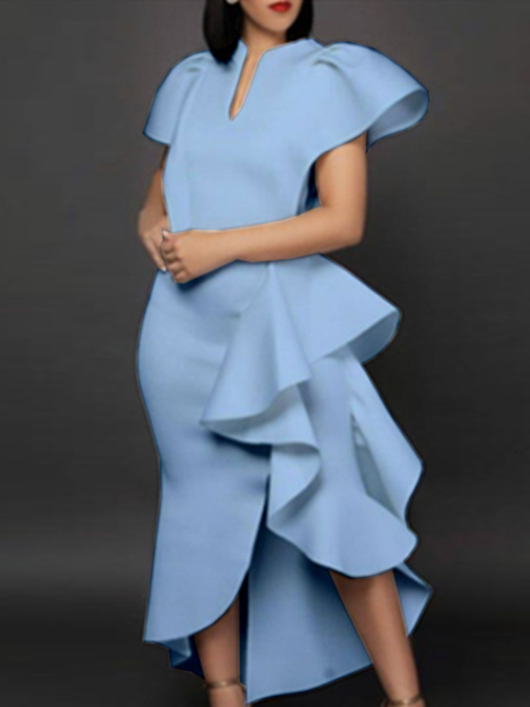 Party Dresses Stylish Occasion Women's White Irregular Ruffles Slit Contrast Sexy Vestido Date Out Night Celebrate Event Robes 221128