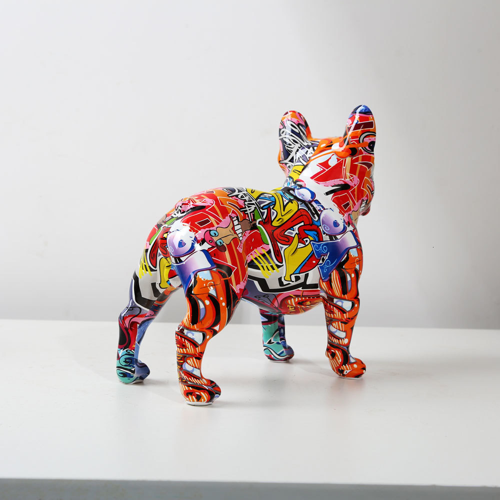Creativity Modern Art Colorful French Bulldog Statue Wholesale Graffiti Office Ornaments Printing Resin Dog Home Decor Crafts 221126