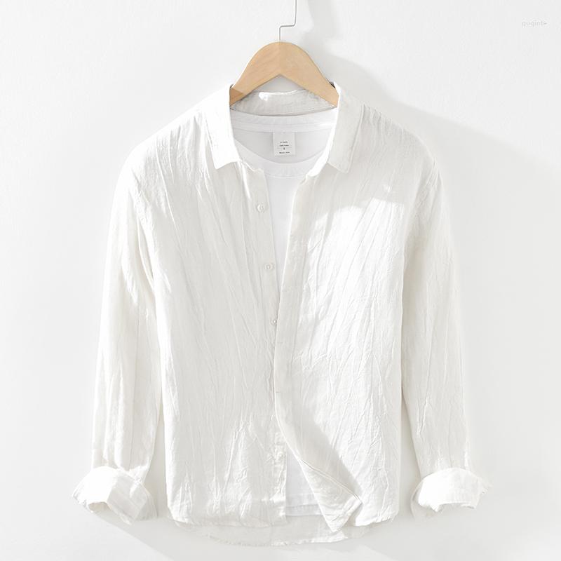 Men's Casual Shirts Linen Concealed Button Design Long Sleeve Brand Trendy Men Vintage Crumpled Shirt For Chemise Camisa, Blue 
Men's Casual Shirts Linen Concealed Button Design Long Sleeve Brand Trendy Men Vintage Crumpled Shirt For Chemise Camisa, Blue