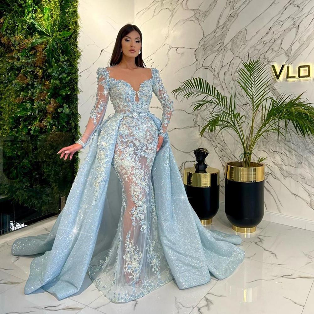 Xijun Luxury Lace Appliques 3D Flowers Mermaid Prom Dresses With Detachable Train Long Sleeves Evening Dress Party Gown, White
Xijun Luxury Lace Appliques 3D Flowers Mermaid Prom Dresses With Detachable Train Long Sleeves Evening Dress Party Gown, White