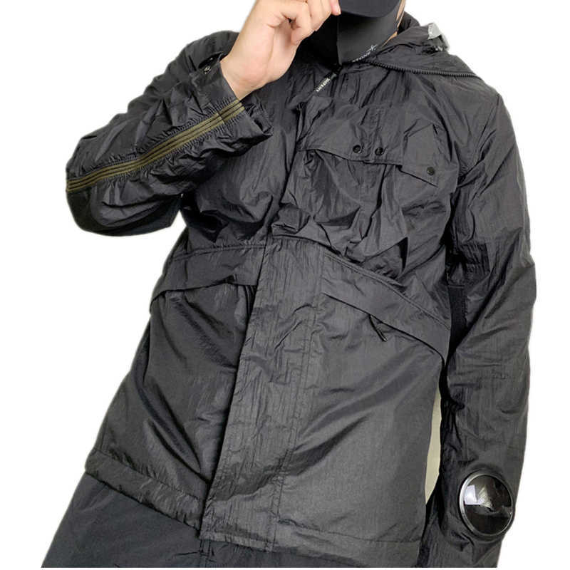 Street Hoodies Mens Fashion Hoodies - Spring Nylon Windbreaker Jacket with Goggle Hood Metal Accents Outdoor Street Style Outerwear S25723