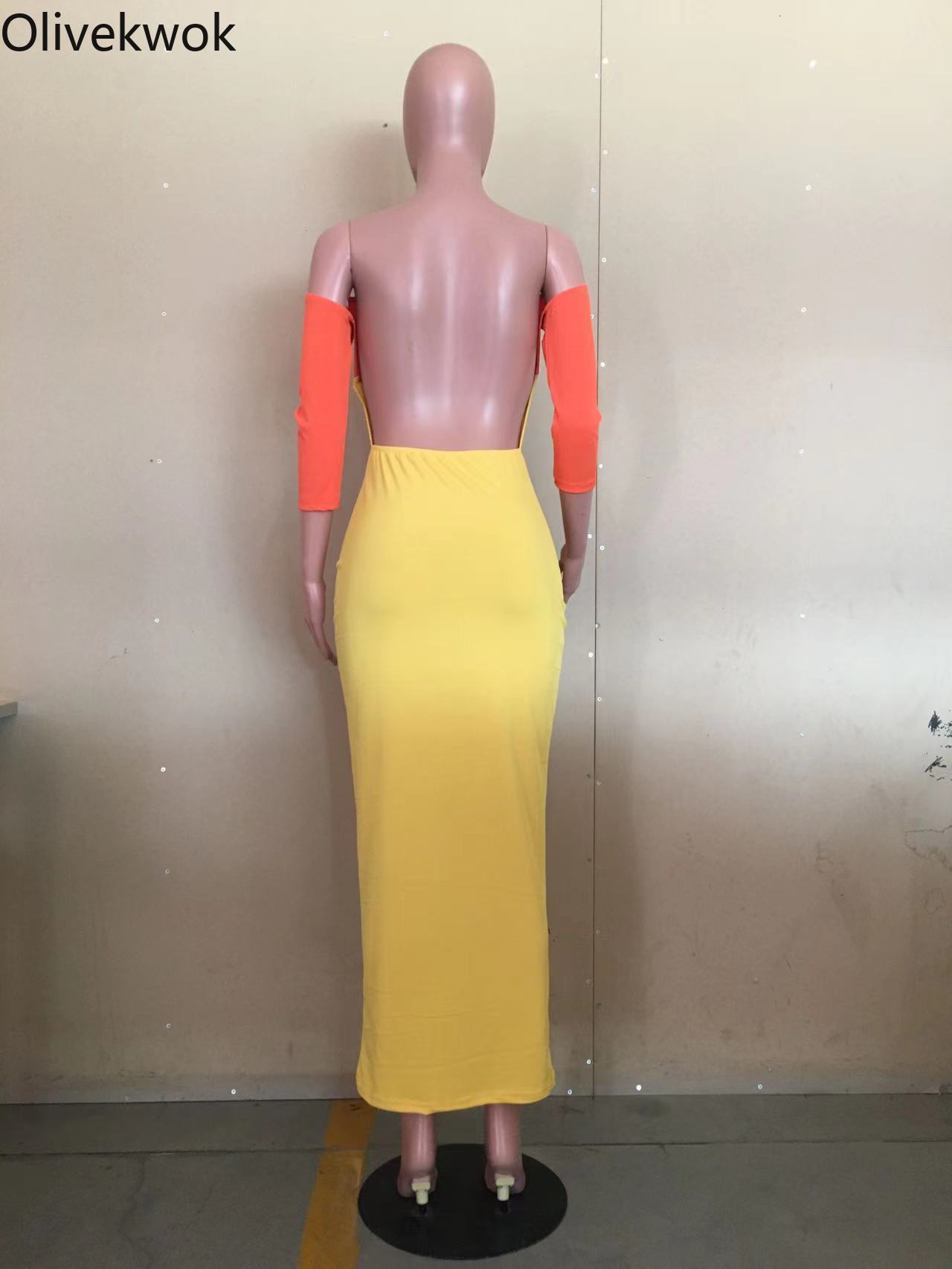 Casual Dresses Olivekwok Ribbed Contrast Color Women Dress Patchwork Fashion Solid Maxi Dresses for Female Sexy Backless Slash Neck Night Club 221126