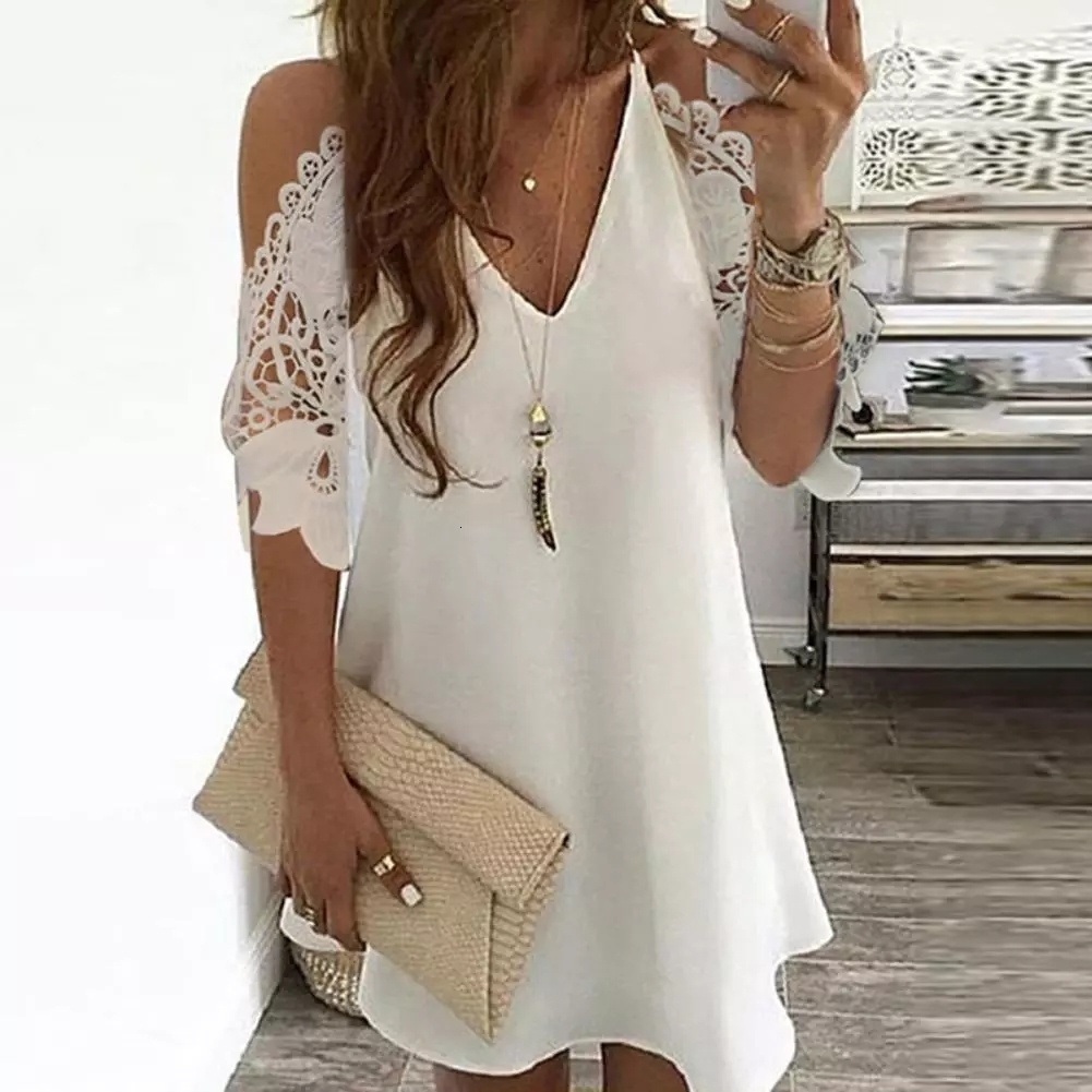 Casual Dresses Sexy Off Shoulder Dress Women Vintage Floral Print Half Sleeves Midi Dresses Casual Sling V Neck Lace Boho Beach Party Dresses 221126