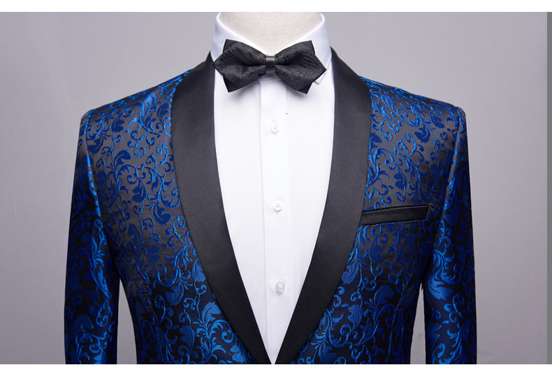 Men's Suits Blazers Royal Blue Floral Blazer Suit Jacket Men Shawl Laple One Button Dinner Party Prom Wedding Stylish Tuxedo Hombre 221124