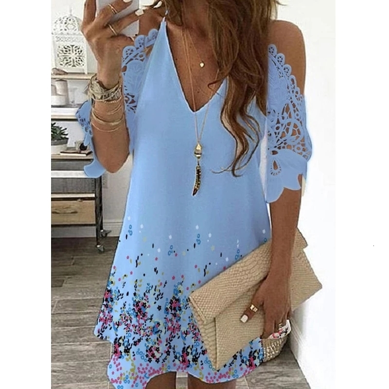 Casual Dresses Sexy Off Shoulder Dress Women Vintage Floral Print Half Sleeves Midi Dresses Casual Sling V Neck Lace Boho Beach Party Dresses 221126