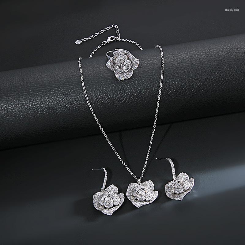Necklace Earrings Set Simple Design Flower Shape Full Cubic Zirconia Ring Earring White Color Dubai Wedding Dress Jewelry, Picture shown
Necklace Earrings Set Simple Design Flower Shape Full Cubic Zirconia Ring Earring White Color Dubai Wedding Dress Jewelry, Picture shown