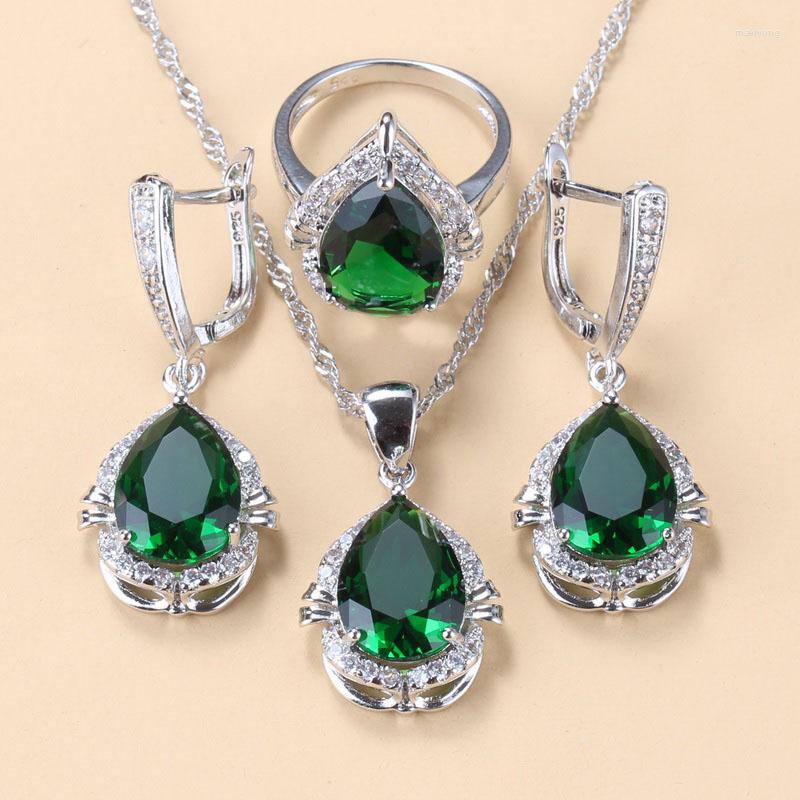 Necklace Earrings Set 925 Mark Water Drop With Natural CZ Green And Pendant Ring 3-Piece Sets For Women Wedding Dress, Picture shown
Necklace Earrings Set 925 Mark Water Drop With Natural CZ Green And Pendant Ring 3-Piece Sets For Women Wedding Dress, Picture shown