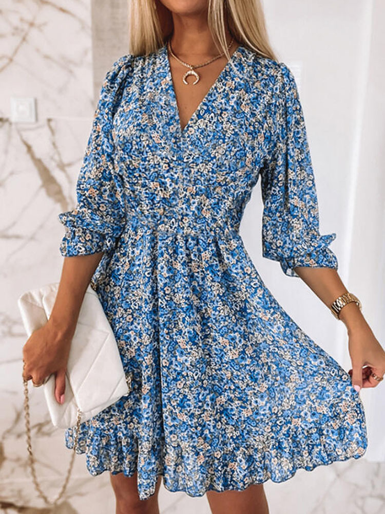 Casual Dresses Summer Floral Mini Dresses Women Vintage Sexy V Neck Half Sleeve ALine Party Dress Female Casual Elegant Beach Dress Vestidos 221126