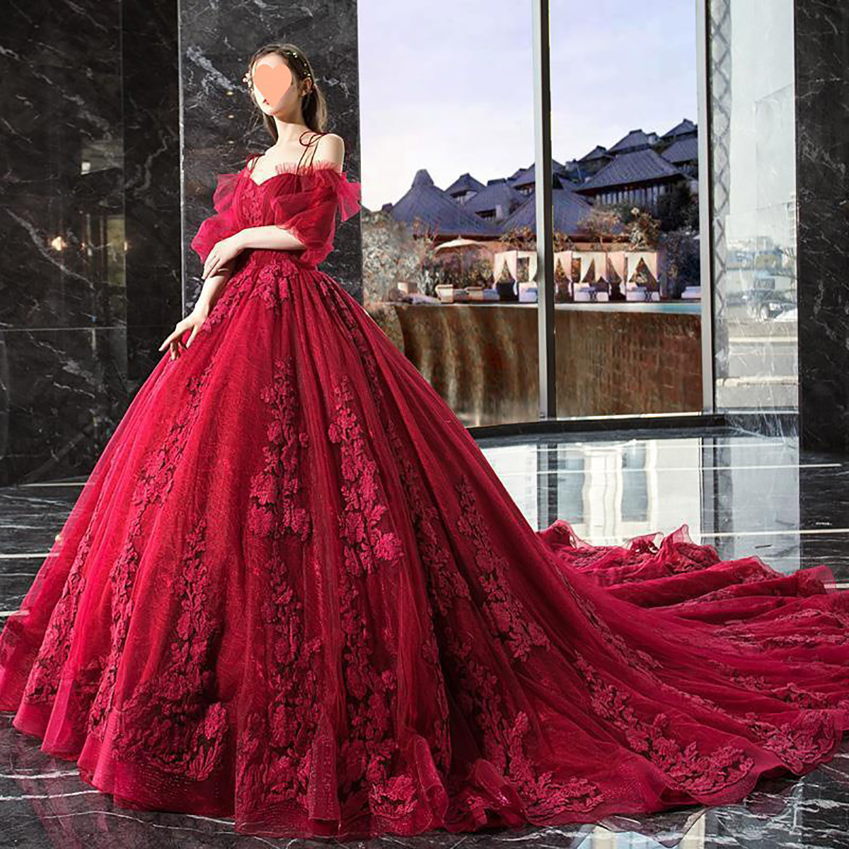 Luxurious Ball Gown Wedding Dresses Short Sleeves Tulle with 3D Floral Flowers Applicant Backless Stain Chapel Court Train Custom Made Vestidos De Nov
