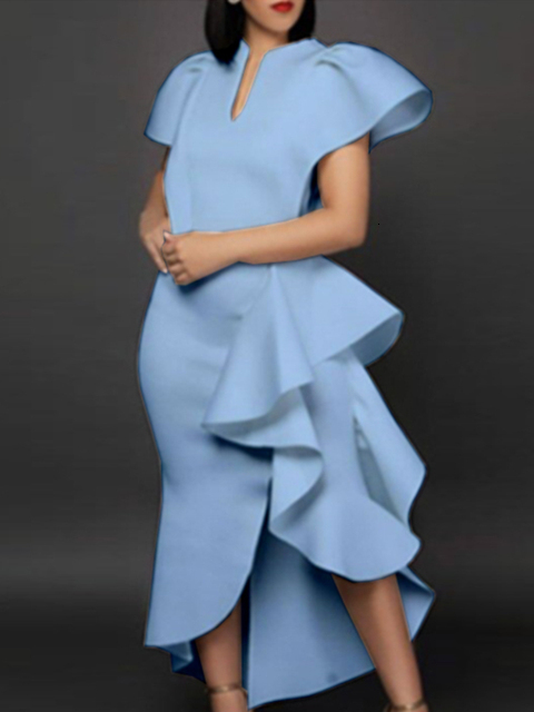 Party Dresses Stylish Occasion Women's White Irregular Ruffles Slit Contrast Sexy Vestido Date Out Night Celebrate Event Robes 221128