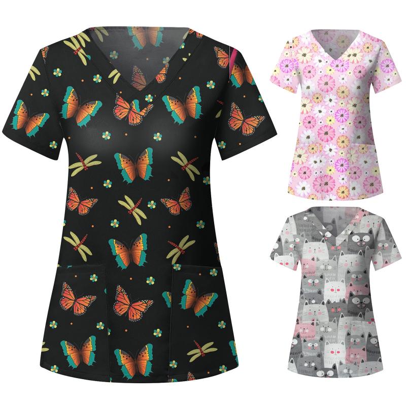 Women' Blouses & Shirts Tops Women 2022 Short Sleeve V-neck Flower Pattern Top Nursing Working Uniform Elegant Clothing Blusa, Gray
Women' Blouses & Shirts Tops Women 2022 Short Sleeve V-neck Flower Pattern Top Nursing Working Uniform Elegant Clothing Blusa, Gray