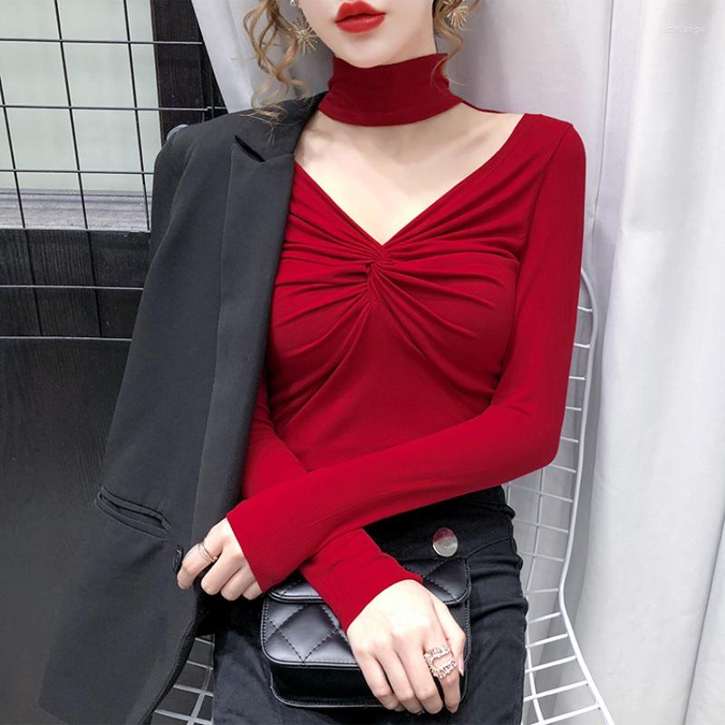 Women' T Shirts TingYiLi Sexy Hollow Out Halter V-neck Women T-shirt Vintage Pleated Long Sleeve Black White Red Top Tee Korean Slim Fit
Women' T Shirts TingYiLi Sexy Hollow Out Halter V-neck Women T-shirt Vintage Pleated Long Sleeve Black White Red Top Tee Korean Slim Fit