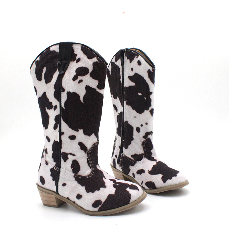 Boots cow print leather fringe western little girls boys toddler children kids cowboy long boots shoes 221125
