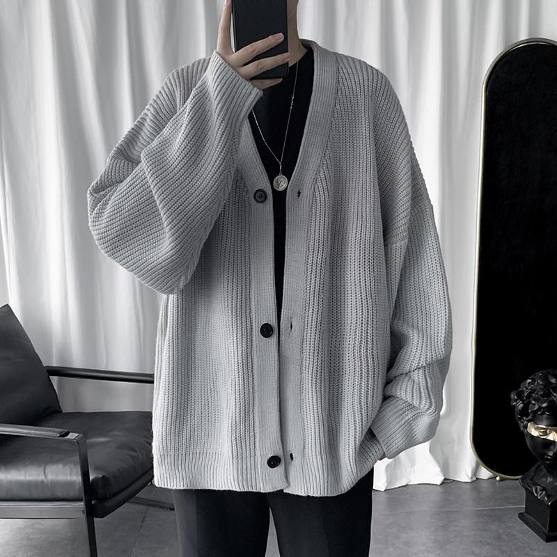 Men's Sweaters Autumn Japanese Harajuku Loose Oversize Cardigan Sweater Male Korean Fashion Casual Solid Color Men's Knit Winter Coats 22112