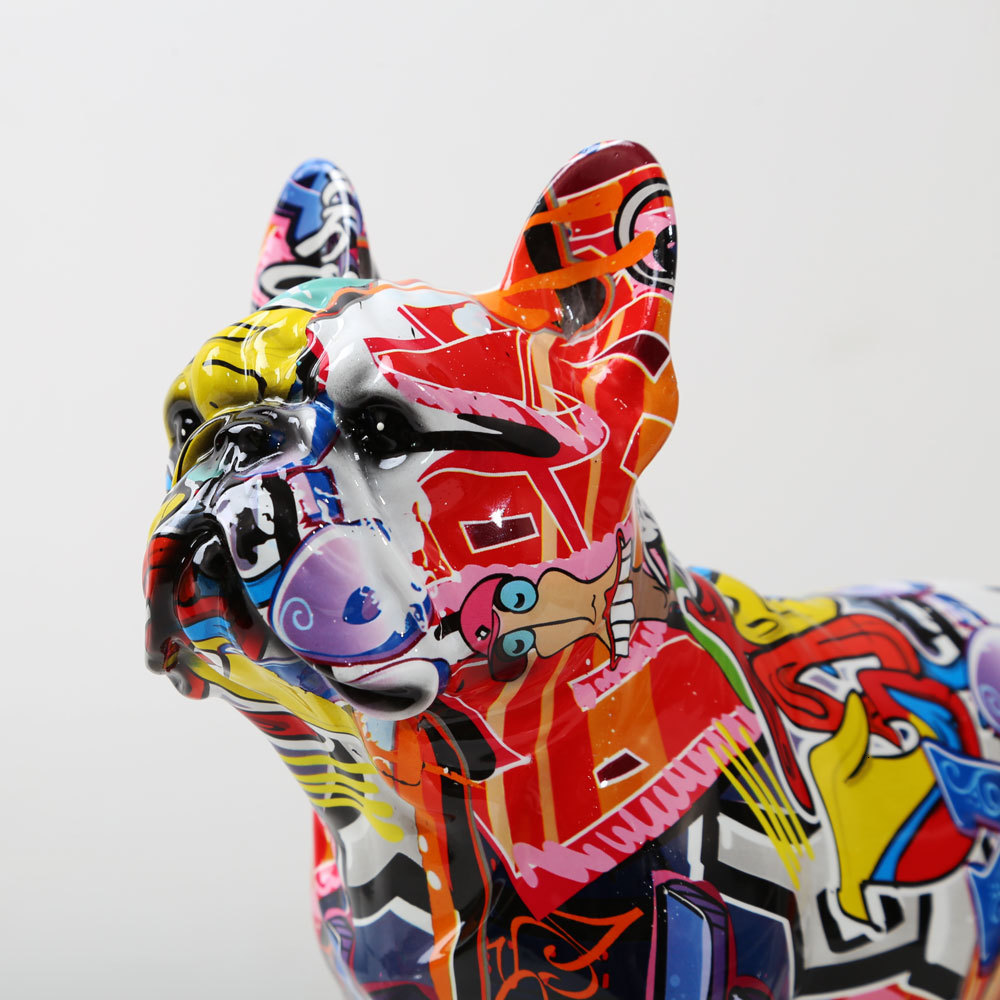 Creativity Modern Art Colorful French Bulldog Statue Wholesale Graffiti Office Ornaments Printing Resin Dog Home Decor Crafts 221126