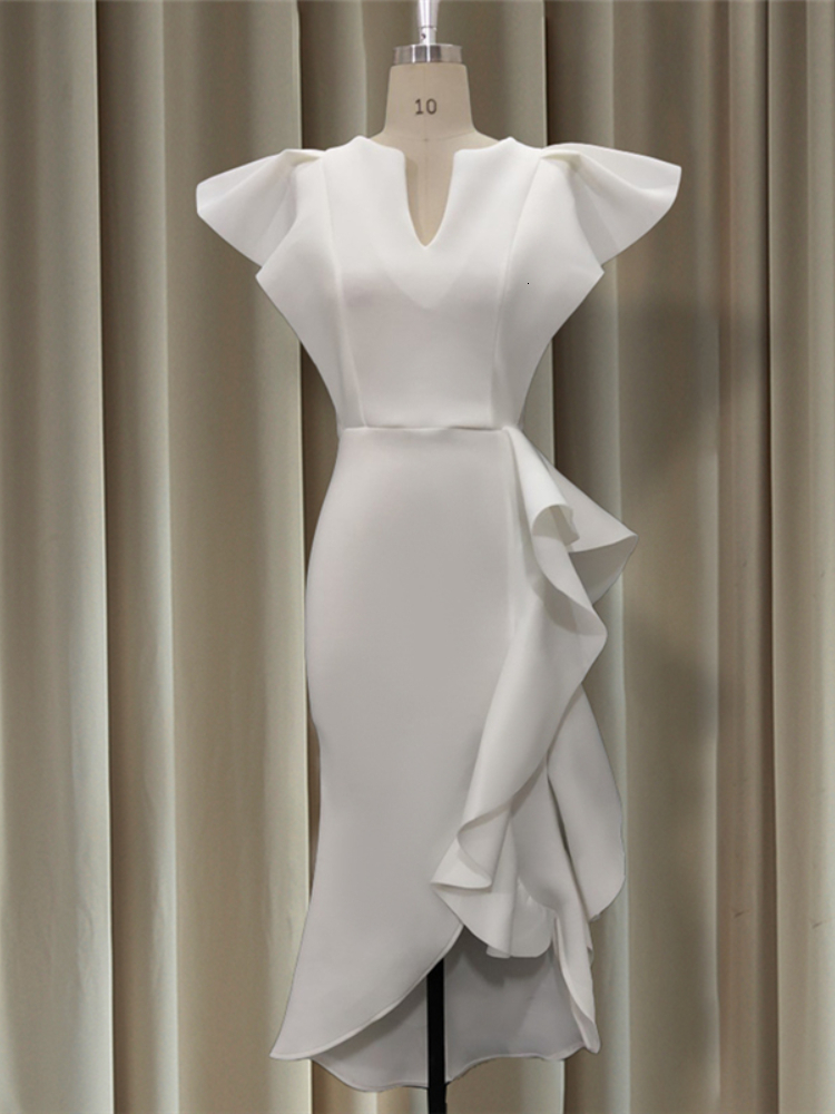 Party Dresses Stylish Occasion Women's White Irregular Ruffles Slit Contrast Sexy Vestido Date Out Night Celebrate Event Robes 221128