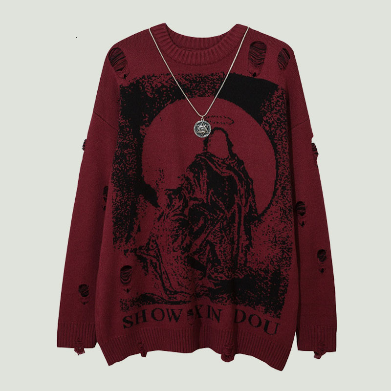 Men's Sweaters Harajuku Priest Salvation Printed Knitwears Women Streetwear Hip Hop Destroyed Hole Ripped Pullovers Jumper Oversized Men 221128, Red
Men's Sweaters Harajuku Priest Salvation Printed Knitwears Women Streetwear Hip Hop Destroyed Hole Ripped Pullovers Jumper Oversized Men 221128, Red