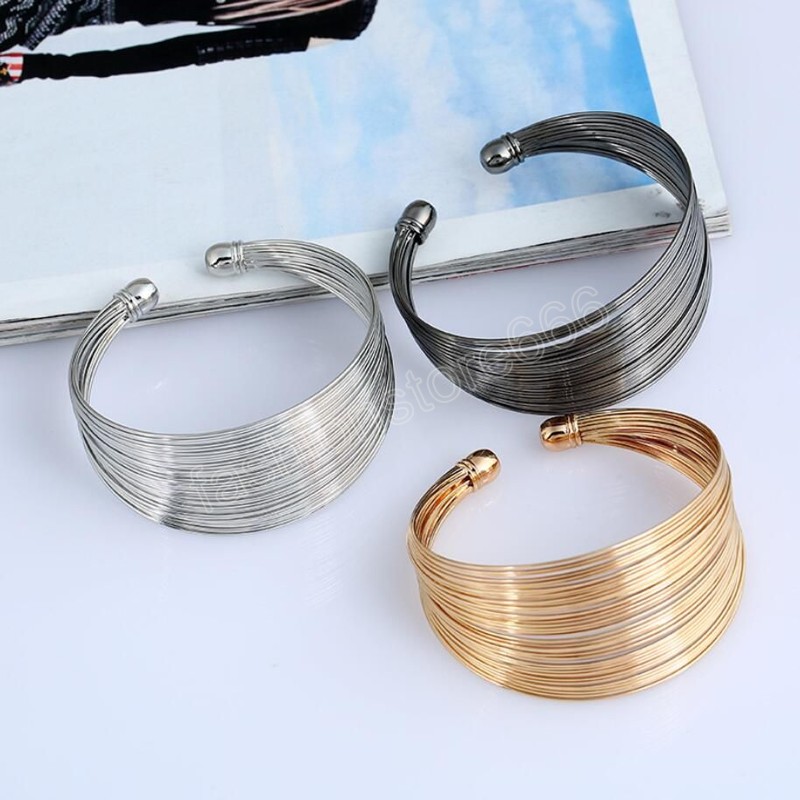 Simple Wire Mesh Open Wide Cuff Bracelet Ins Multilayer Metal Fashion Net Bracelet Women's Jewelry Charm Bracelets