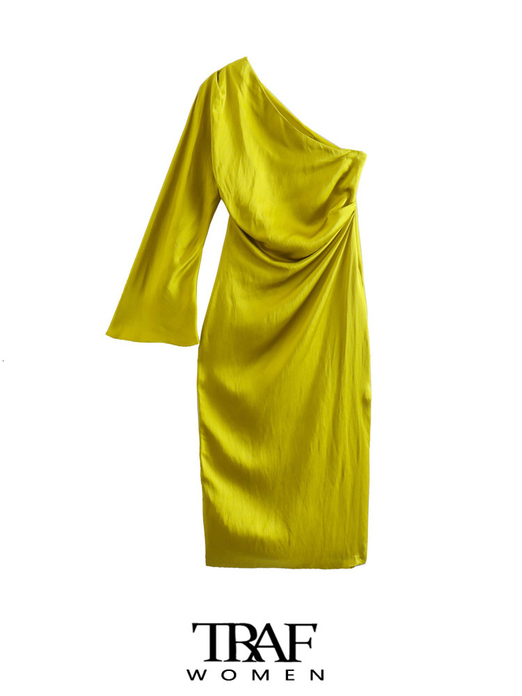 Casual Dresses TRAF Women Fashion Draped Satin Asymmetrical Midi Dress Vintage One Shoulder Long Sleeve Side Zipper Female Mujer 221125, As picture
Casual Dresses TRAF Women Fashion Draped Satin Asymmetrical Midi Dress Vintage One Shoulder Long Sleeve Side Zipper Female Mujer 221125, As picture