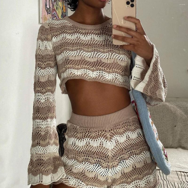 Women' T Shirts Gaono Beach Holiday Bohemian Knitted Two Piece Set Ouftits Long Sleeve Hollow Out Crop Top Pullovers Slim Fit Short
Women' T Shirts Gaono Beach Holiday Bohemian Knitted Two Piece Set Ouftits Long Sleeve Hollow Out Crop Top Pullovers Slim Fit Short