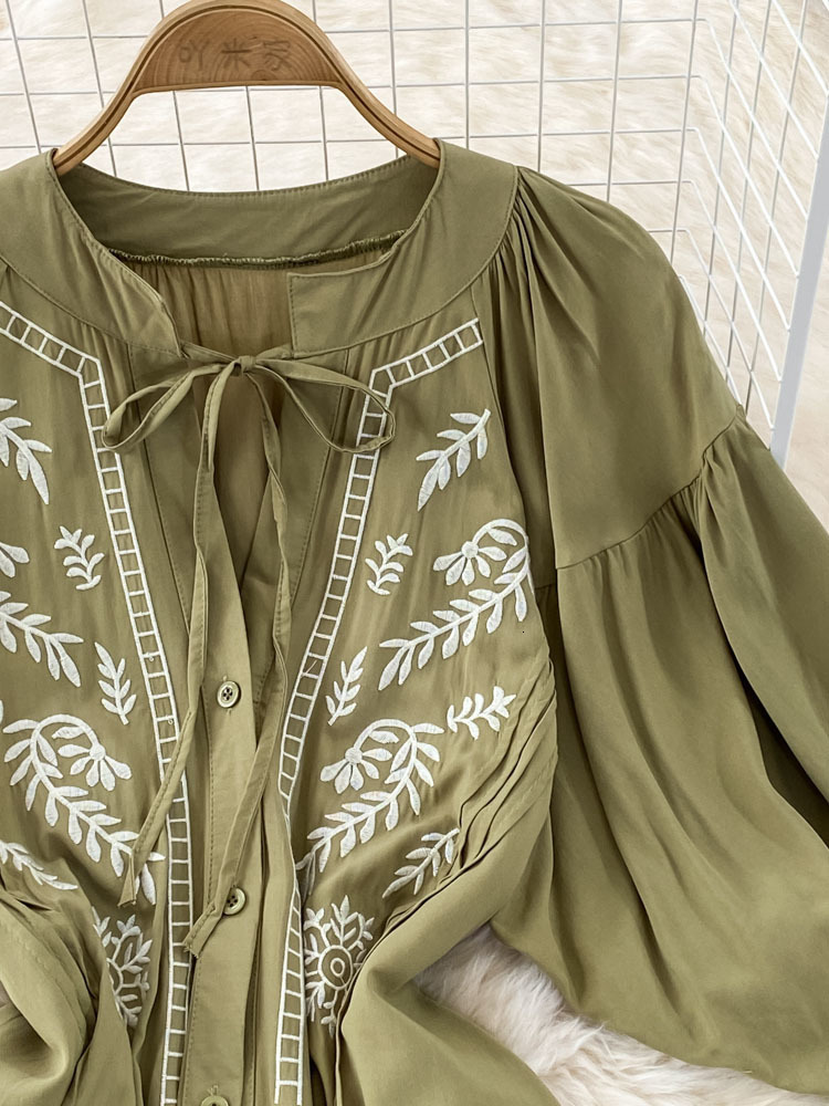 Casual Dresses Summer Retro Temperament Embroidered Vneck Singlebreasted Loose Dress Female Elegant Large Swing Vestidos Women D1575 221126